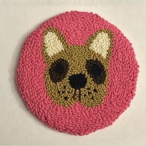 Punch needle mug rug coaster French bulldog design handmade
